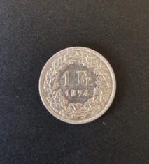 Elvetia 1 Franc 1974 moneda cupru nichel km # 24a