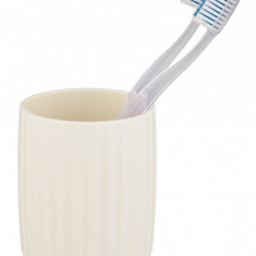 Suport periute si pasta de dinti, Wenko, Agropoli, 7.5 x 7.5 x 10 cm, plastic, crem