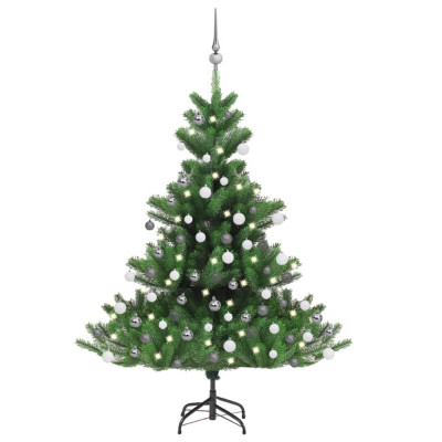 vidaXL Pom Crăciun artificial brad Nordmann LED&amp;amp;globuri verde, 120 cm foto