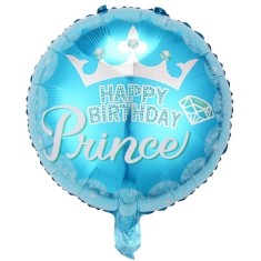 Balon din folie metalizata, flippy, figurine, model prince, happy birthday, tematica aniversare, 45 cm, ambalaj individual, pai inclus, umflare cu aer