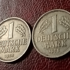 Lot 2 monede Germania, 1 Mark 1950 G + 1965 J , stare FB [poze]