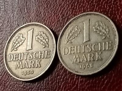 Lot 2 monede Germania, 1 Mark 1950 G + 1965 J , stare FB [poze] foto