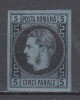 ROMANIA 1866/1867 LP 19 a CAROL I CU FAVORITI 5 PARALE HARTIE SUBTIRE NEGRU PE HARTIE ALBASTRA LIPSA GUMA, Nestampilat