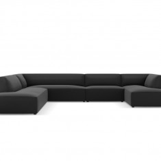 Coltar panoramic stanga 7 locuri, Ruby, Micadoni Home, BL, 366x273x69 cm, piele ecologica, negru