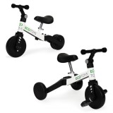 Tricicleta Copii 2 in 1 Echilibru si Pedale Ecotoys Negru/Alb, Bicicleta Copil, Ajustabila, Roti EVA, cu Maner Parental
