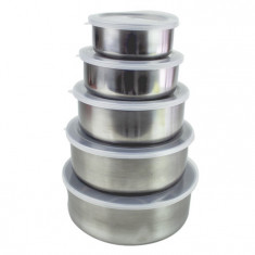 SET 5 CUTII ALIMENTE INOX CU CAPAC PLASTIC foto