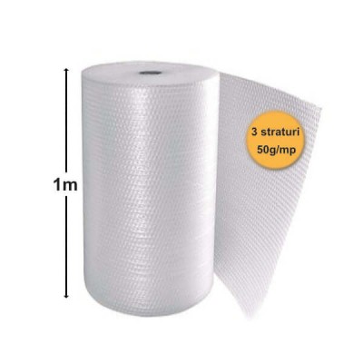 Folie Cu Bule De Aer Mici, 3 Straturi, 50 G/Mp, 1m X 50ml (50mp) foto
