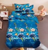 Cumpara ieftin Lenjerie De Pat 3D - Lola Xu032, Bumbac, 4 Piese, Fara Elastic, Albastru, Imprimeu