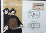 GERMANIA - FDC SI MONEDA 5 MARK 1986 D, UNIVERSITATEA HEIDELBERG - MONEDA UNC, Europa