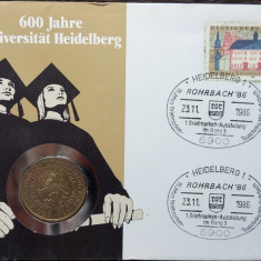 GERMANIA - FDC SI MONEDA 5 MARK 1986 D, UNIVERSITATEA HEIDELBERG - MONEDA UNC