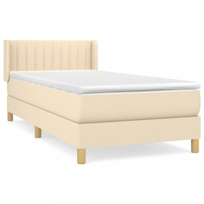 Pat box spring cu saltea, crem, 90x200 cm, textil
