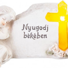 Decorațiune MagicHome, Înger cu cruce, din polirășină, pentru mormânt, solar, 20,5x11x11 cm, cu nume maghiar, pachet de 2 bucăți