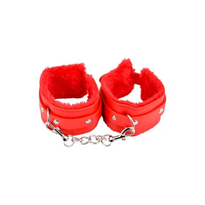 Bound to Please Furry Plush Wrist Cuffs Red foto