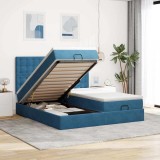 VidaXL Cadru pat otoman cu saltele Albastru &icirc;nchis 180x200cm catifea