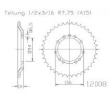 Pinion spate 44 dinti pas lant 415 - KTM Mini Adventure (02-07) - Mini Adventure Senior (05-07) - SX Pro-Junior (02-05) 2T 50cc, Oem