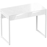 HOMCOM Birou Modern cu 2 Sertare și Picioare din Oțel, 100x50x75 cm, Alb Lucios | Aosom Romania