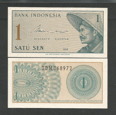 INDONESIA INDONEZIA 1 SEN 1964 UNC [2] P- 90r , Serie X - RARA , necirculata foto