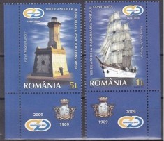 Nave, faruri, harti -Portul Constanța - 100 de ani de la inaugurare, serie cu vinieta, 2009, LP 1853d, MNH foto