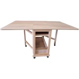 Masa plianta cu spatiu depozitare Util, pentru living si bucatarie, PAL, structura lemn masiv, cu role, 6 persoane, 160x96x80 cm, Stejar sonoma