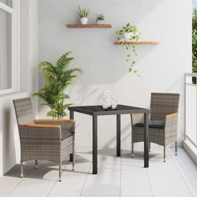 vidaXL Set de masă pentru grădină cu pernă 3 pcs Gri Rattan poli foto