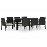 Set de masa si scaune de exterior, 9 piese, negru, poliratan GartenMobel Dekor, vidaXL