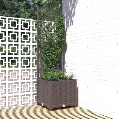 vidaXL Jardinieră de grădină cu spalier maro, 40x40x136 cm, PP foto
