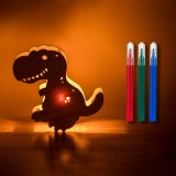 Set Creativ Dinozaur Lemn, Lumina LED, 3 Carioci Multicolor, Dimensiuni 16x2.5x12.5cm, Oem