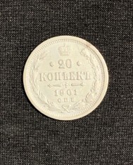Moneda 20 copeici 1901 Rusia argint