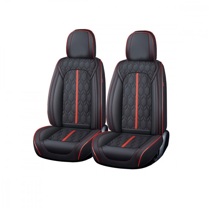 Huse auto premium 5 locuri Carguard Deluxe piele ecologica perforata - negru - rosu Best CarHome