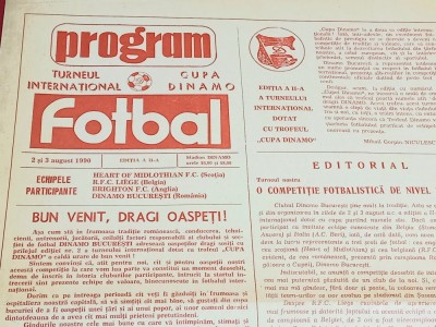 Program turneu fotbal DINAMO Bucuresti,HEART,LIEGE,BRIGHTON (02.-03.08.1990) foto