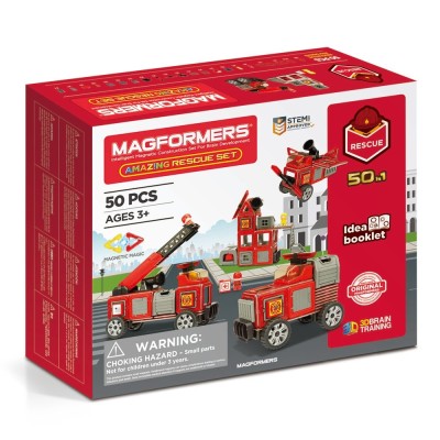Joc magnetic de construcE, &amp;ordm;ie Magformers Amazing Rescue Set - Statia de Pompieri, 50 piese foto