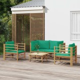 Gossi set mobilier de gradina cu perne verzi, 5 piese, bambus
