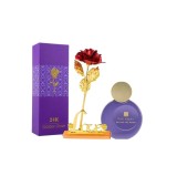 Cumpara ieftin Set pentru dama, apa de parfum Far Away Beyond the Moon si trandafir rosu suflat la baza cu aur, suport si cutie incluse, 50 ml