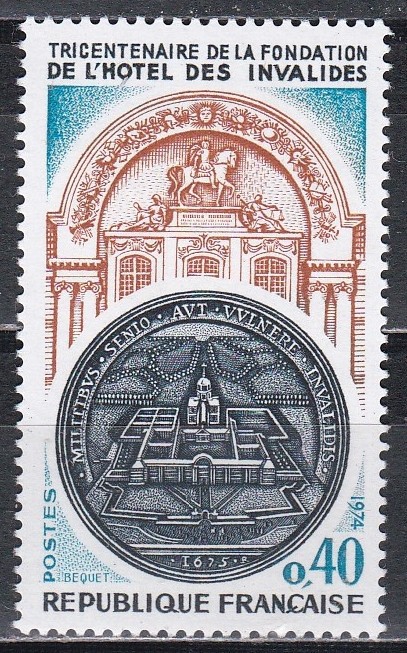 Franta 1974 - &bdquo;H&ocirc;tel des Invalides&rdquo;- 300 de ani de existenta, MNH