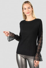Bluza neagra eleganta din tricot cu maneci lungi stil clopot foto