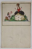 DOAMNA CU AMORAS , GRAFICA , CARTE POSTALA , LITOGRAFIE COLOR , 1921