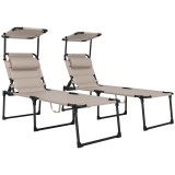 Outsunny Set de 2 șezlonguri pliabile confort sporit spătar parasolar reglabile multi-poziții, kaki | Aosom Romania