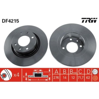 Set discuri frana spate TRW, Citroen C5 I (Dc ), 03.2001-2005, C5 I Combi (De ), 06.2001-09.04, C5 II (Rc ), 08.2004-, C5 II Combi (Re ), 09.2004-, s foto