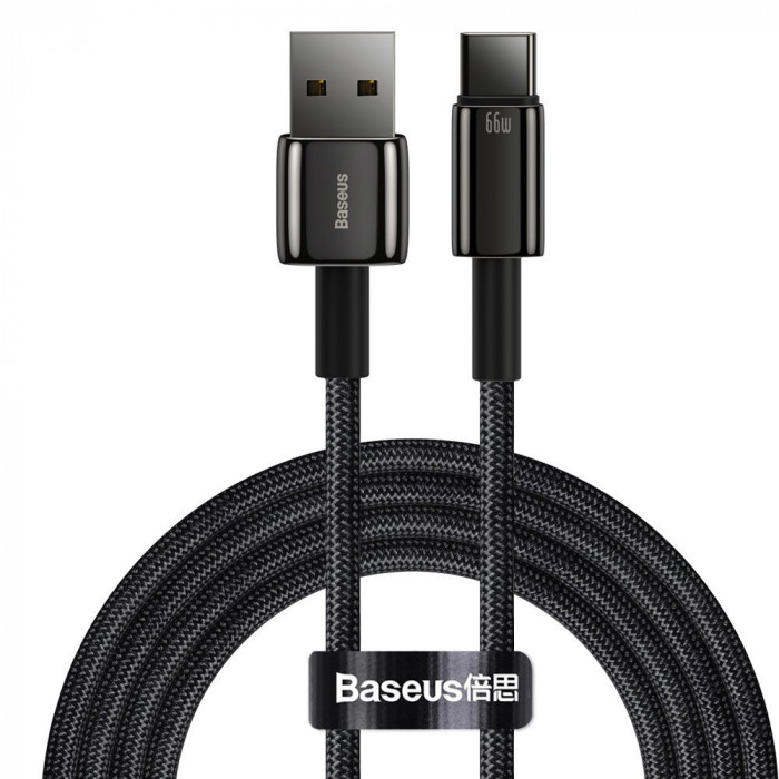 Baseus - Cablu de date (CATWJ-C01) - USB la Type-C, 66W, 2m - Negru