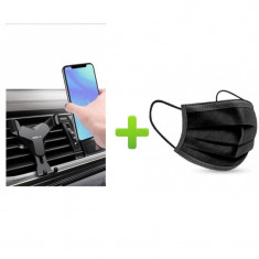 Suport Auto Ventilatie ,Clips pentru Ventilatie, Gravity Black+Cadou Set 50 Masti foto