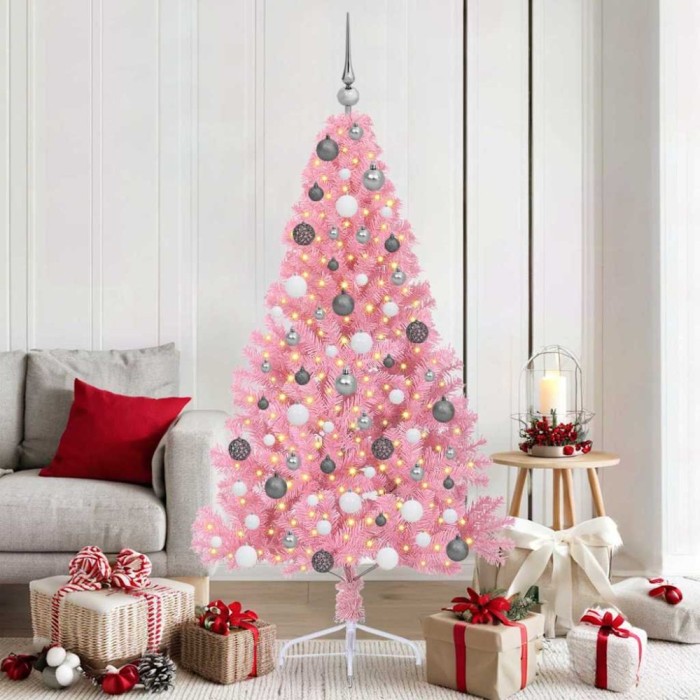 Pom de Crăciun artificial pre-iluminat Roz 180 cm PVC