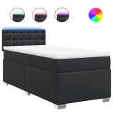 Cumpara ieftin Pat box spring cu saltea, negru, 90x200 cm, piele ecologica