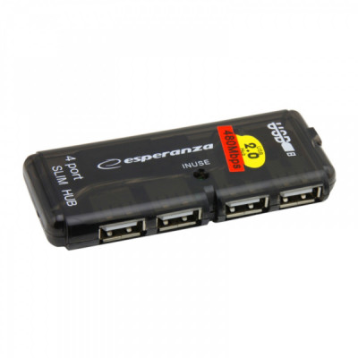 Hub USB 2.0 cu 4 porturi, Esperanza 76856, negru foto