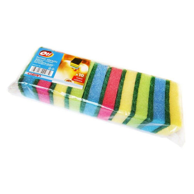 Set 10 Bureti Simpli OTI Clean, 83x53x23 mm, Multicolor, Spuma Poliuretanica si Fibra Abraziva, Bureti cu Spuma si Fibra Abraziva, Bureti Curatare Vas foto