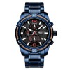 Ceas Barbatesc Nibosi Quartz Analog Albastru Negru, Cronograf, Otel Inoxidabil, Rezistent la Apa 5ATM