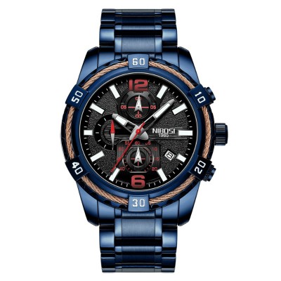 Ceas barbatesc de mana Nibosi Casual Elegant Fashion Quartz Analog Albastru Negru foto