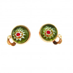 Cercei clips Millefiori verde 10 MM