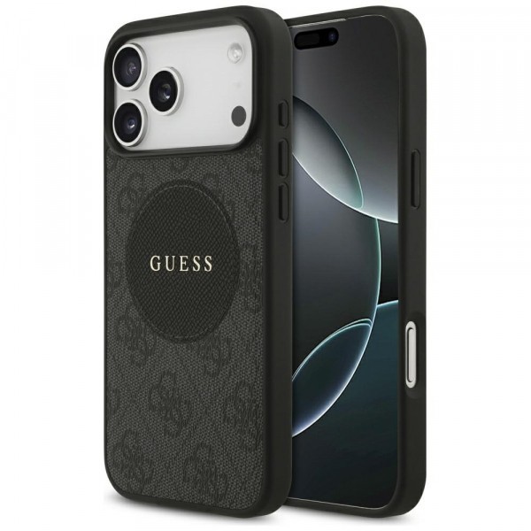 Husa MagSafe pentru Apple iPhone 17 Pro, Guess, 4G Circle Classic Logo, Neagra
