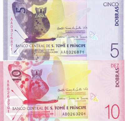 Bancnota Sao Tome si Principe 5 si 10 Dobras 2020 - PNew UNC ( set x2 ) foto