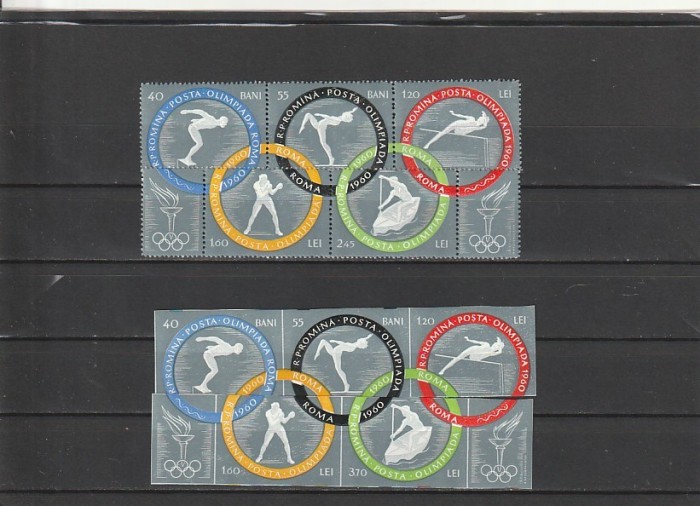 ROMANIA 1960 LP 494 LP 494 a JOCURILE OLIMPICE ROMA DANTELATE + NEDANTELATE MNH NESTAMPILATE